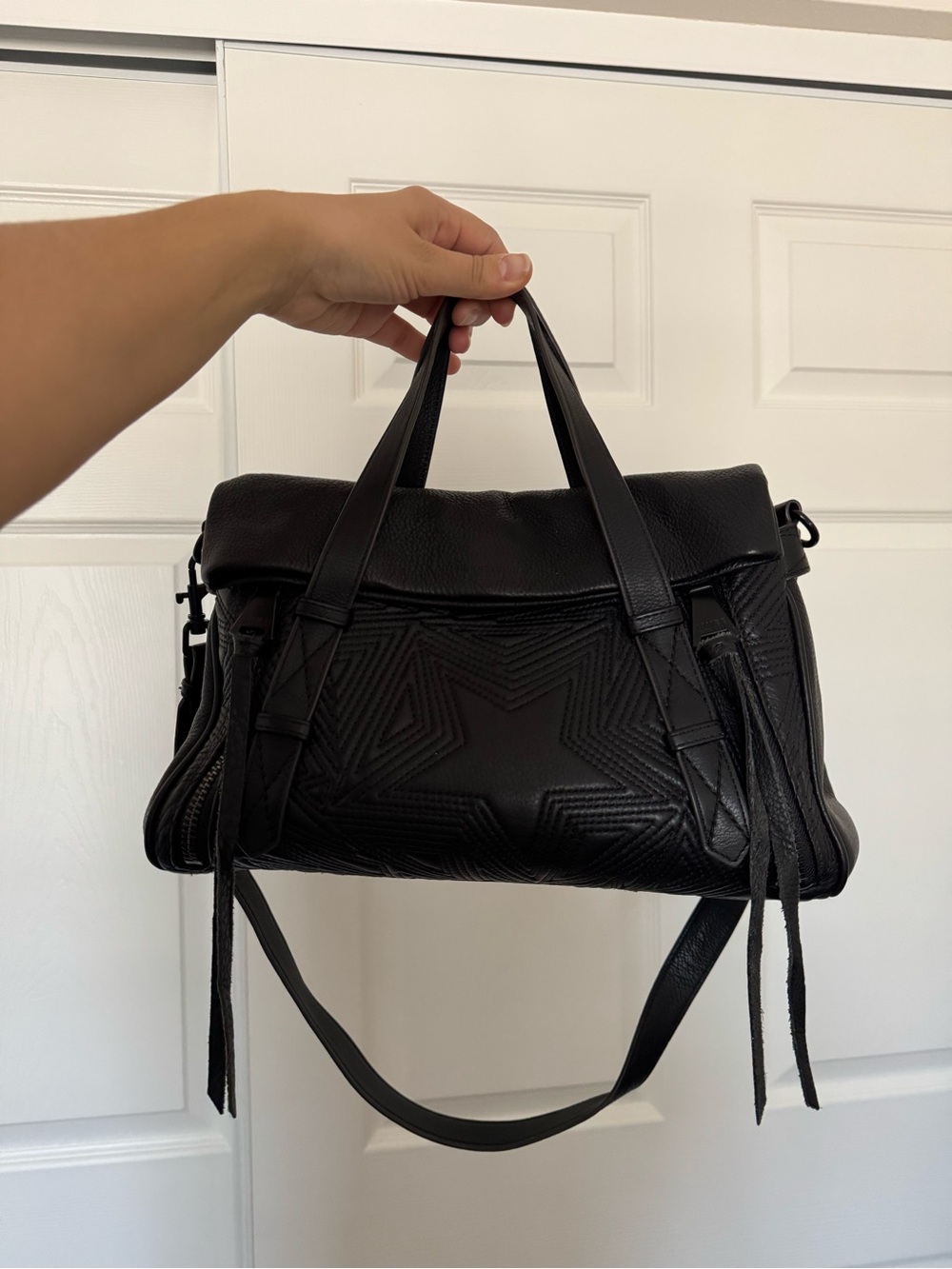 Aimee Kestenberg City Slicker Double Entry Black Quilted Star Satchel - Picture 4 of 10